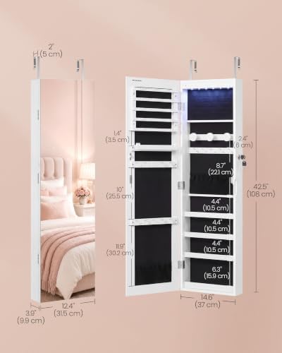 SONGMICS Jewelry Cabinet, Wall/Door Mounted Armoire with Full Length Mirror - Image 6