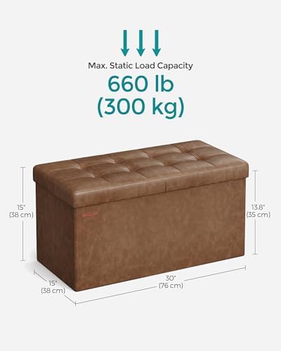 SONGMICS 30 Inches Folding Storage Ottoman Bench with Flipping Lid - Image 3