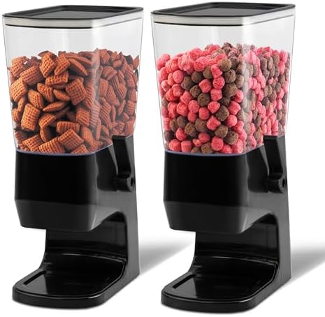 Cereal Dispenser Countertop, Dry Food Dispenser Snack Organizer, Slim Cereal Containers Storage Dispenser with Lids for Pantry, Kitchen Organization Oatmeal Nut Granola Candy, Black, 2pcs by FHJP