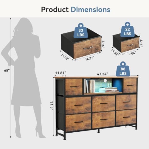 DUMOS LED TV Stand Dresser with Charging Station, Entertainment Center - Image 3