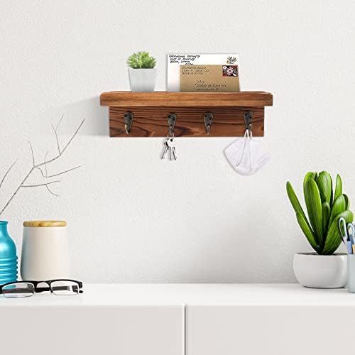 Key Holder Wall Mount, Farmhouse Wall Shelf with 4 Hooks for Entryway - Image 2