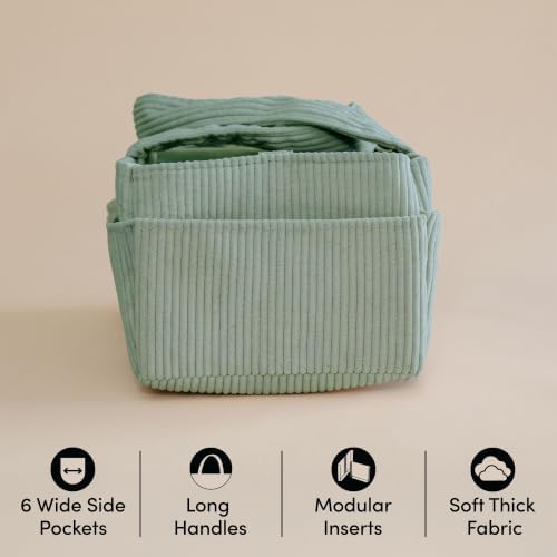 PUTSKA Baby Diaper Caddy Organizer, Nursery Basket, Sage Green Corduroy - Image 5