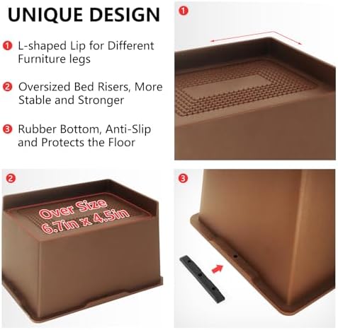 8 Pack Dark Brown Bed Risers 4 inch Heavy Duty, Furniture Risers - Image 5
