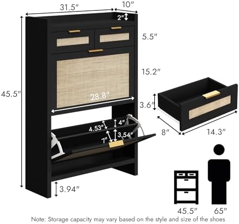HOKYHOKY Rattan Shoe Storage Cabinet with 2 Drawers & 2 Flip Drawers - Image 2