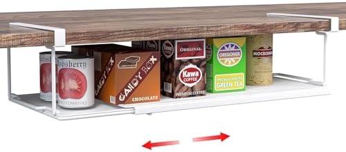 Expandable Under Cabinet Shelf, Extendable Under Shelf Storage with 0.94 Inches Thick Clips for Pantry Cabinet, Laundry Room, Shoe Rack.(White, 1 Pack, Interior: 3.66" H x 8.26" D) by SHINEWON