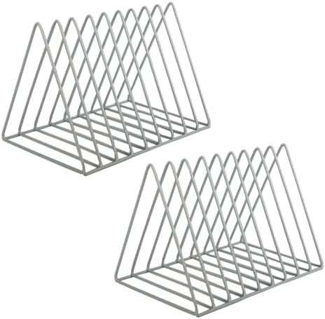 EASEPRES Vinyl Record Holder Storage, 9 Slot Metal Magazine Book Album Display Rack, Stylish Triangle Desktop File Sorter Organizer for Home Office, Grey Pack of 2 by EASEPRES