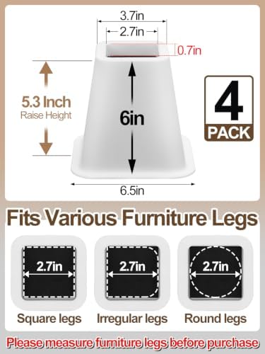 Apipi 6 Inch Stable Heavy Duty Bed Risers for Dorm Twin XL, 4 Pack - Image 2