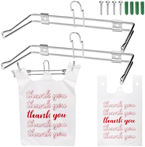 Lawei 2 Pack T-Shirt Bag Rack, Wall Mount Iron T-Shirt Bags Holder for Plastic Bags, Hanging Bag Holder/Dispenser for Grocery Store, Restaurant, Farmers Market, Retail Store and Business, 6 Inch Arms by ENJOYEVERYMOMENT