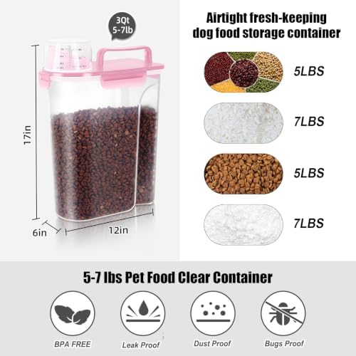 LEAWALK Cat Dog Pet Food Storage Container Up to 5-7Lbs BPA-free-Rose Pink - Image 2