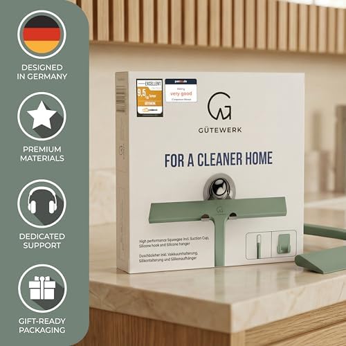 GÜTEWERK Silicone Shower Squeegee with 3-in-1 No-Drill Mount, Green, 9'' - Image 5