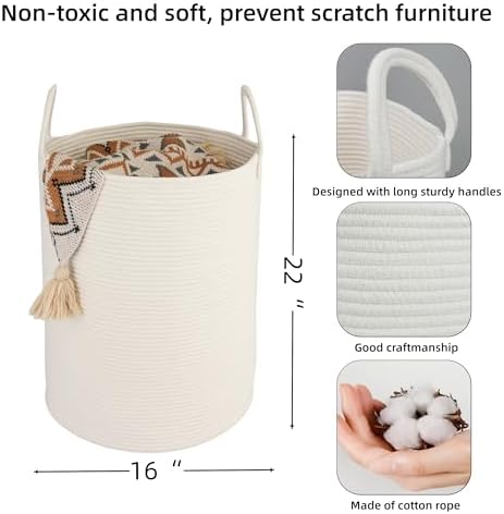 XUANGUO White Cotton Rope Laundry Basket Hamper for Clothes Large - Image 2