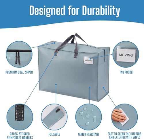 VENO Heavy Duty Moving Bags, Storage Bags, 27 Gallon, Light Blue, 4 Pack - Image 5