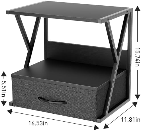 aboxoo Printer Stand for Desk with Storage Drawer, 2 Tier Desktop Or Under Desk Shelf, Multi-Purpose Desks Organizer for Home Office, fit Fax Machine/3D Printer/Scanner, Black - Image 3