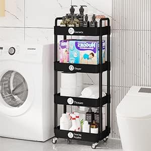 4 Tier Rolling Cart with Wheels, Utility Storage Carts,Black - Image 5