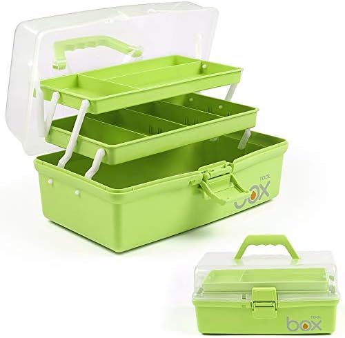 TERGOO 12in 3-Layer Plastic Craft Organizers and Storage, Portable Folding Tackle Box with Handle & Adjustable Dividers, Multipurpose Case for Sewing, Art Supplies, Medicine, Tools (Green) by Focusonefficientstorage