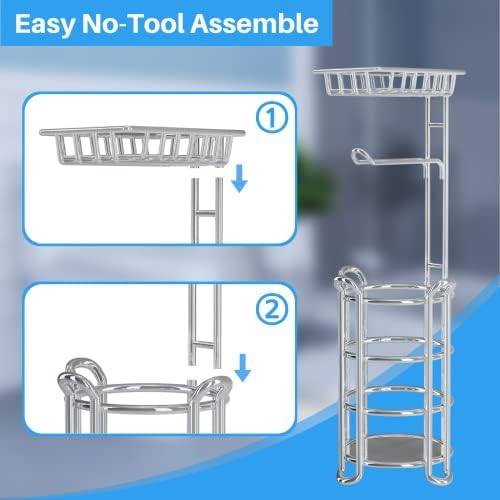 Toilet Paper Holder Stand with Shelf for Phone, Bathroom Free Standing Tissue Roll Storage Rack with Dispenser for 4 Mega Rolls, Chrome - Image 5