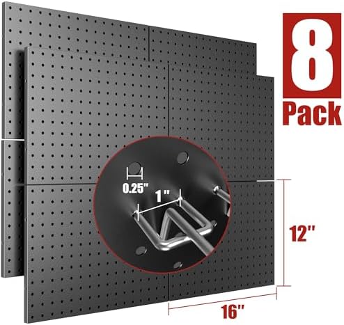 Heavy Duty Peg Board, 8 Pack Metal Pegboard Panels with 50 Hooks - Image 3