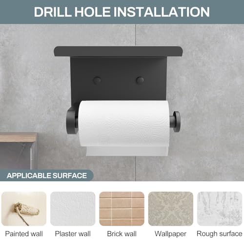 SetSail Toilet Paper Holder with Shelf Adhesive or Screw-in Matte Black - Image 6