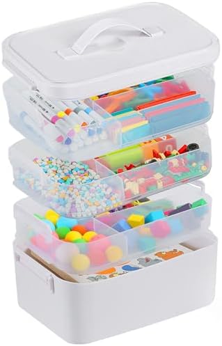 Gifhomfix 4-Layer Plastic Craft Organizers and Storage Box with Removable Trays, Storage Containers with lids and Handle, Art Supply Storage Organizer for Organizing Bead, Sewing, Tool by Gifhomfix