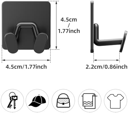 Adhesive Shower Hooks for Inside - Extra Sticky Razor Holder, Black 6 Pack - Image 4