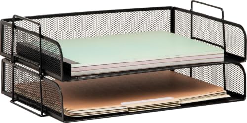 Mind Reader Stackable Paper Tray, Desktop Organizer, File Storage, Office, Metal Mesh, 13.25" L x 9.75" W x 6.25" H, 2 Pcs., Black (Pack of 8) by MindReader