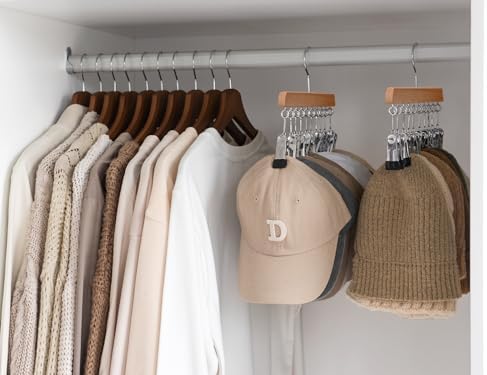 StorageWorks Hat Organizer 2 Pack, Wood Color Cap Hanger Rack with 10 Clips - Image 6