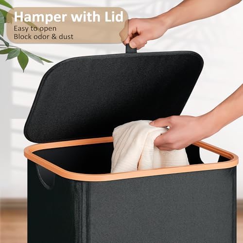 Vincona Slim Laundry Basket with Lid, Narrow Dirty Clothes Hampers for Laundry with Handle, Skinny Laundry Bin for Laundry Room, Dorm, Bedroom and Bathroom, 26.4 Gallon (100L) Black - Image 2