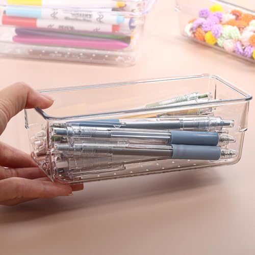 6Pcs Clear Plastic Drawer Organizers Tray 6" x 3" Storage Bins with 25Pcs Non-slip Pads for Makeup, Jewelries, Kitchen Utensils, Bathroom and Office - Image 7