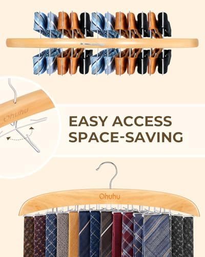 Ohuhu 24-Hook Wooden Tie Rack, 360° Rotating Rustproof Closet Hanger - Image 4