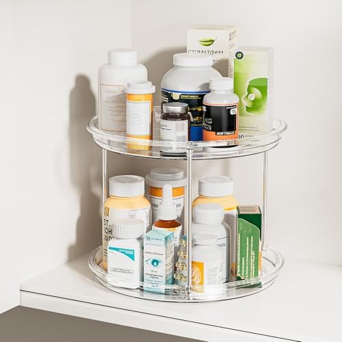 LAMU 2 Tier Lazy Susan Turntable Organizer for Cabinet, 9'' Rotating Spice Rack for Kitchen, Pantry, Countertop, Bathroom, Vanity, Under Sink, Medicine Cabinet Organizer, 2 Pack - Image 5