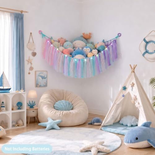 FIOBEE Stuffed Animals Net LED Light Toy Hammock for Kids Bedroom Storage - Image 2