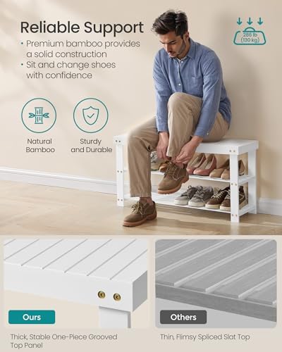 SONGMICS Shoe Rack Bench, 3-Tier Bamboo Entryway Bench, 35.2 Inches Width - Image 5