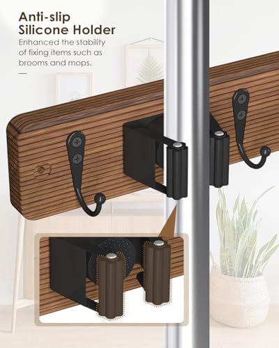 AceMining 2 Pack Broom Holder Wall Mount, 4 Holders 4 Hooks Mop Holder - Image 3