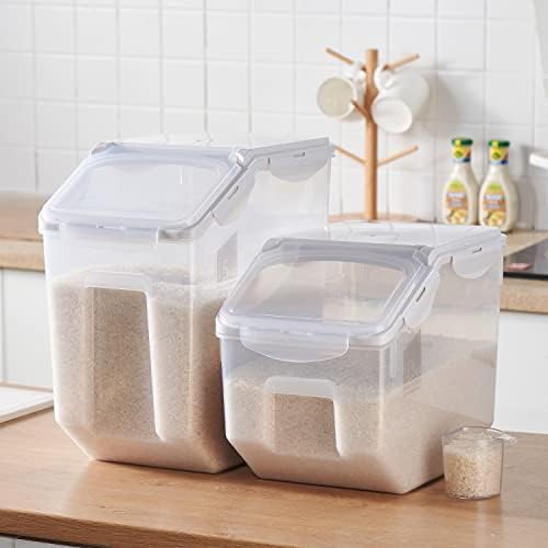 HANAMYA 15 Liter / 30 lbs Rice Storage Container with Measuring Cup, BPA free, For Rice | Grain | Pet Food | Flour, 2 counts, Clear - Image 3