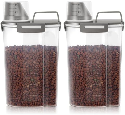 3-5Lbs Airtight Small Dog Cat Pet Food Storage Container (Olive Gray 2Pack） by LEAWALK