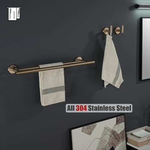 JQK Double Towel Bar Champagne Bronze, 19 Inch 304 Stainless Steel Thicken 0.8mm Towel Rack Bathroom, Towel Holder Wall Mount, Useable Length 16 Inch, TB100L16-CB - Image 6