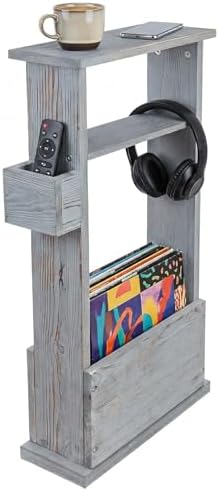 MyGift Narrow Side Table Gray Wood Slim End Table with Storage Shelf - Image 6