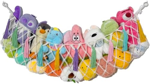 Stuffed Animal Hammock, Nursery and Playroom Toy Storage Net Organizer for Plush Toys, Kids Bedroom Décor, Rip-Resistant Stuff Animals Holder with Hanging Hardware by KIDDIMIDY