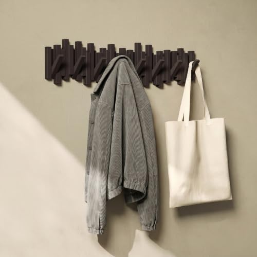 Umbra Sticks Wall Mount Coat Rack, 8 Hook Retractable Pegs, Espresso - Image 3