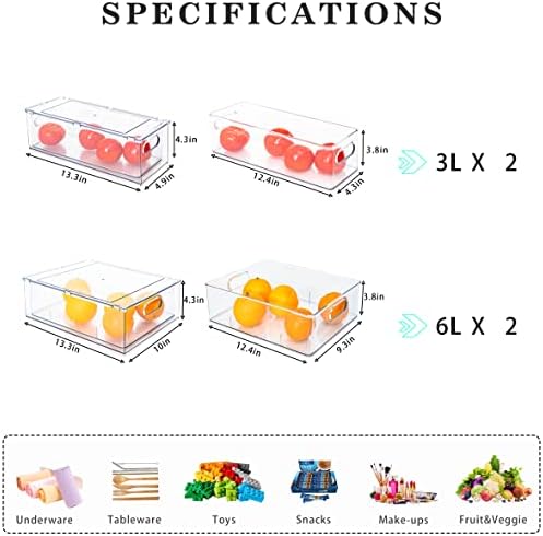 Mano Fridge Drawer Pull Out Stackable Bins with Handle Clear Refrigerator Drawers Organizer Food Storage Container Box with Dividers Plastic Produce Saver for Pantry, Cabinet, Kitchen, Clothes（4Pack） - Image 6