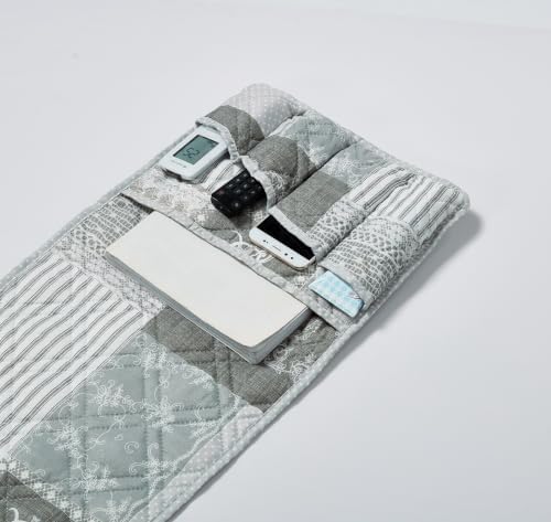 Brilliant Sunshine Grey Toile Floral Couch Armrest Organizer, 35"×13" - Image 5