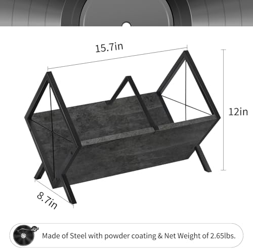 YINMIT Vinyl Record Holder, 80-100 LP Vinyl Record Storage Rack, Quick Assembly Vinyl Record Display, Retro Style Organizer for Magazine, Book, Files, Albums (Grey, 1 Tier) - Image 3