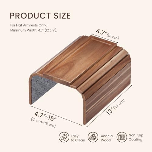 2 Pack Acacia Wood Folding Sofa Arm Tray with Anti-Slip Pad - Image 4