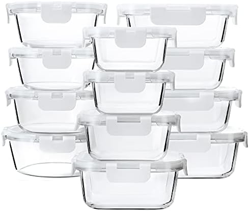M MCIRCO 24 Piece Glass Food Storage Containers with Lids, White by MMCIRCO