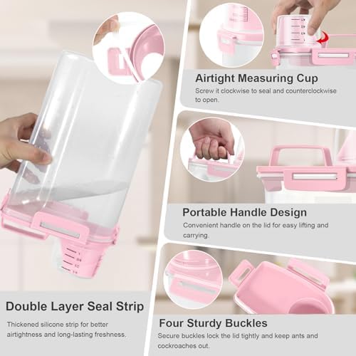 Dog Cat Food Storage Container with Cup (Pink, 2.5L (2 pack)) - Image 5