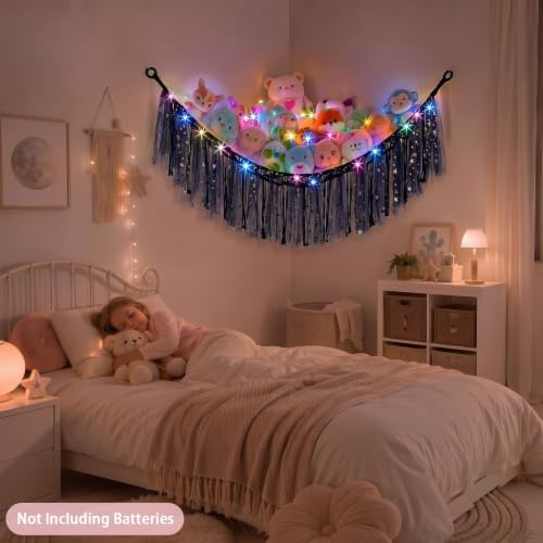 FIOBEE Stuffed Animals Net LED Light Toy Hammock for Kids Bedroom Storage - Image 4