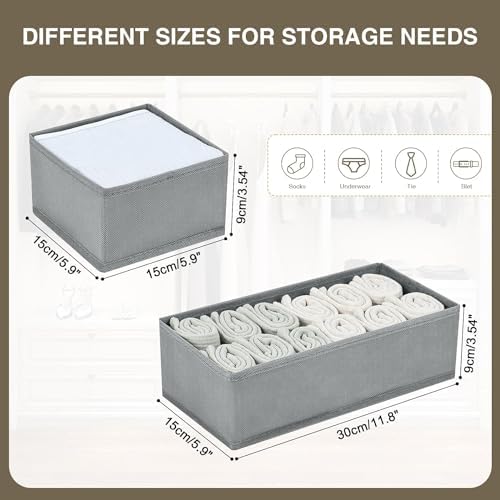 DIMJ Drawer Organizers for Clothing, Set of 12 Dresser Drawer Organizers, Fabric Closet Organizers and Storage, Drawer Dividers for Baby Clothes, Socks, Belt, Tie (Grey) - Image 6