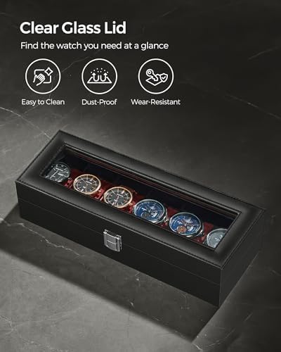 SONGMICS Watch Box, 6-Slot Watch Case with Large Glass Lid - Image 4