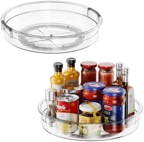 LAMU 2 Pack 12 Inch Lazy Susan Organizer Turntable for Cabinet, with High Edges to Prevent Falling, Large Clear Lazy Susan for Kitchen, Pantry, Refrigerator, Countertop, Table, Bathroom by YourHome-OrganizationHelper