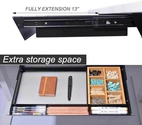 Large Under Desk Mounted Sliding Drawer with Bamboo Tray and 60 Degree Tilt Panel to Pull Out, 22'' Long & 13'' deep Large Storage Organizer for Sit Stand Workstation - Image 3